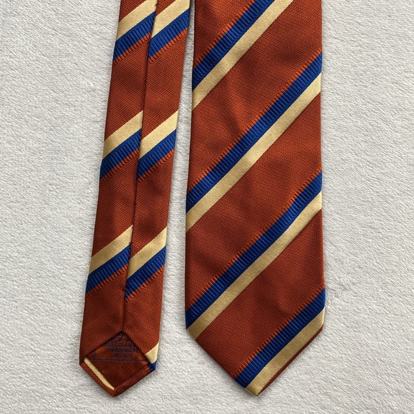 Brioni Diagonal Striped Silk Neck Tie (Orange/Blue/Ivory) - Picture 6 of 14